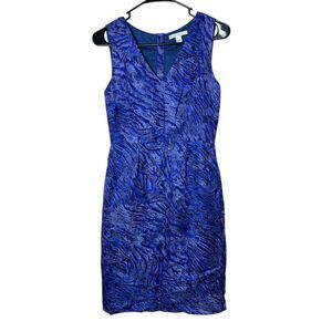 Banana Republic‎ Linen Blend Sheath Dress Womens Size 0 Animal Print Blue